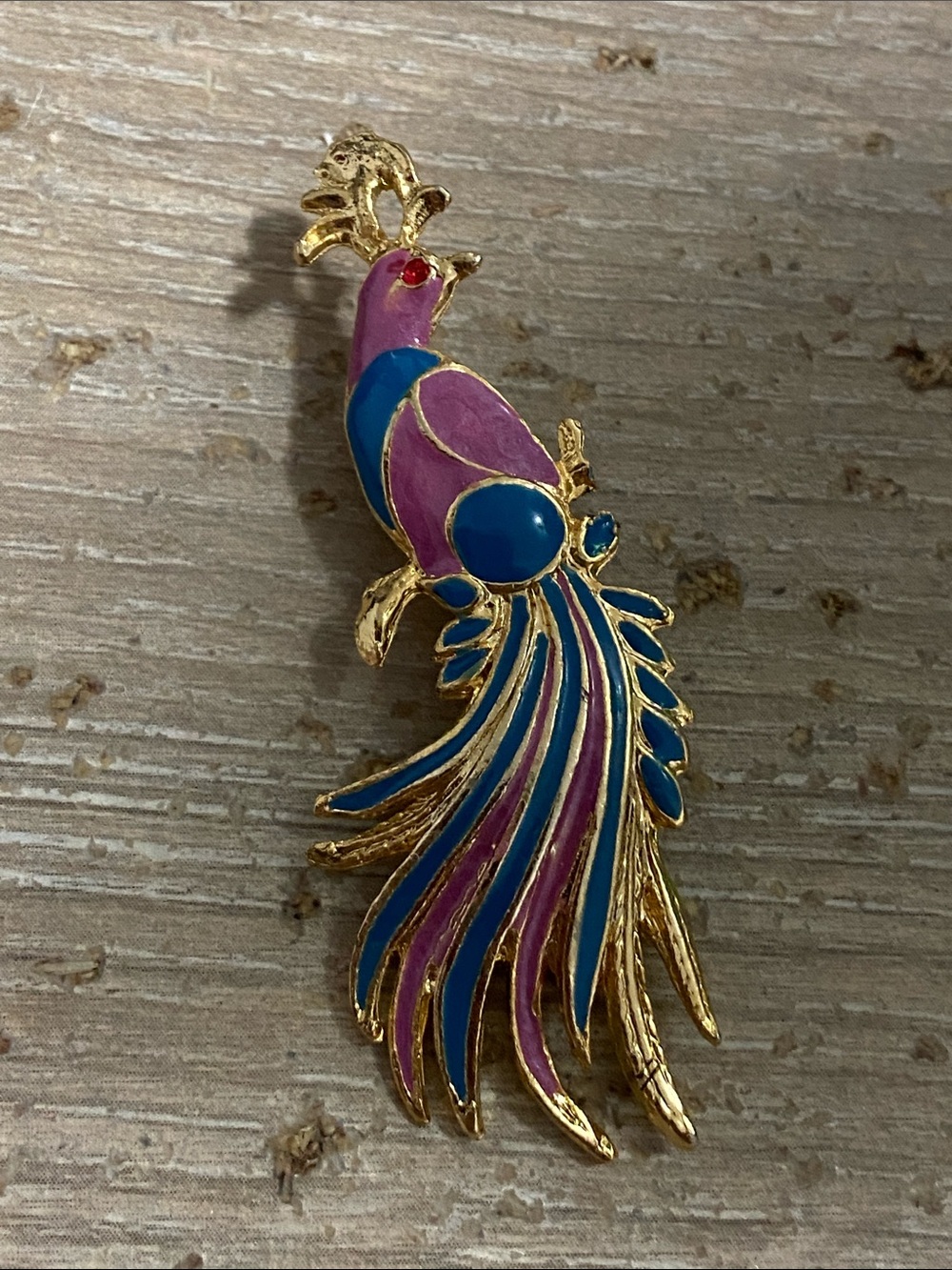 Vintage Cloisonné Enamel Peacock/Bird Brooch/Pin Multi-Colored Gold Tone